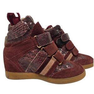 Serafini Burgundy Suede and Snakeskin High-Top Sneakers
